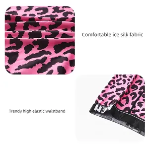 Men's breathable ice silk boxer briefs with pink leopard print and elastic waistband