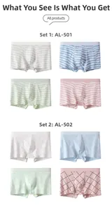 Detailed view of adolescent boys cotton boxer briefs set with striped and twill patterns