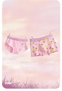 Detail of pink cotton couples underwear set with 95% cotton material and logo waistband