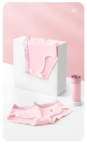 Detail of pink cotton women panties with crown embroidery and checkered waistband