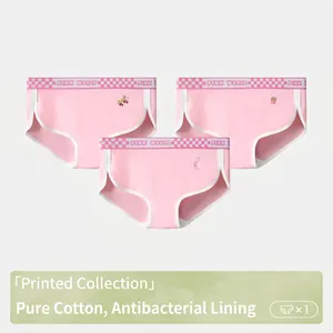 Women's Mid-Waist Cotton Breathable Briefs Junior Student Sporty Panties Cartoon Embroidery Letter Waistband