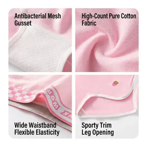 Pink women's breathable cotton sport underwear showing 4-grid detail features