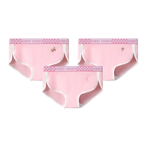 Set of 3 pink cotton breathable mid-waist briefs for women with cute cartoon patterns