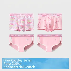 Cotton Spandex Couple Underwear Cartoon Bear Print Men Boxer Briefs Women Briefs Breathable Mid Waist Comfortable Home Sleepwear