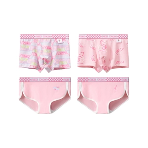 Pink cotton children underwear set featuring boxer briefs and briefs with cute bear prints
