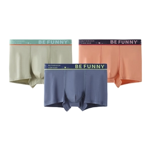 Three pack men's cotton boxer briefs in green, pink and blue with elastic lettered waistband