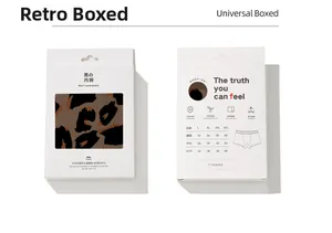 Emballage détaillé des boxers pour hommes à motif léopard avec tableau des tailles et soins