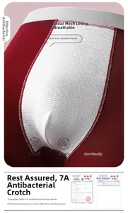 Close-up of men's red cotton underwear featuring breathable 7A antibacterial honeycomb crotch