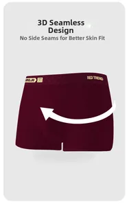 Detail view of 3D seamless red boxer briefs with smile pattern logo waistband