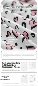Macro detail of ice silk fabric with pink heart and leopard patterns for summer shorts