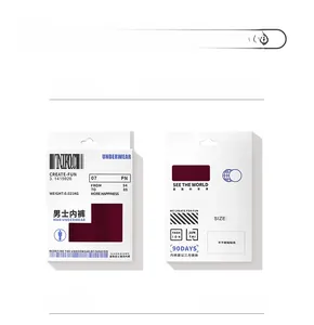 Minimalist white cardboard packaging for men's cotton underwear with product specifications