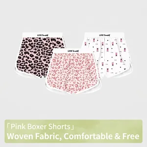 Short Boxer Décontracté pour Femmes Imprimé Léopard Rose Soie Glacée Tissée Sous-vêtements de Détente Pantalons de Pyjama Confortables