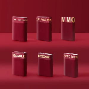 Six pieces set of men's deep red cotton boxer briefs with gold lettered elastic waistband