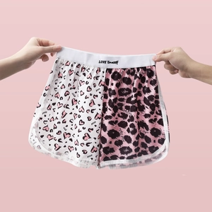 Pink heart and leopard print boxer shorts featuring LOVE Yourself elastic waistband