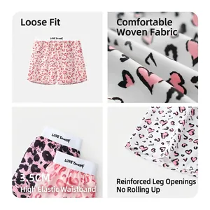 Pink leopard print ice silk couple boxer shorts with elastic 'LOVE' waistband and breathable fabric