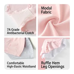 Women's modal panties with 7A antibacterial crotch and ruffled hem in soft colors