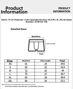 Detailed size chart for men's boxer briefs including waist and leg measurements