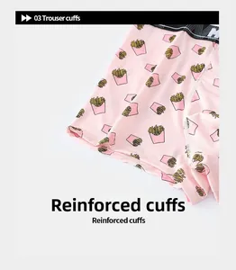 Detail of reinforced cuffs on men's pink boxer briefs with fries print pattern