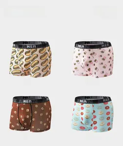 Breathable ice silk men's boxers with creative food prints and elastic waistbands