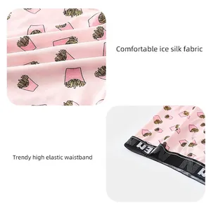 Breathable ice silk men's boxer briefs with cartoon print and elastic waistband