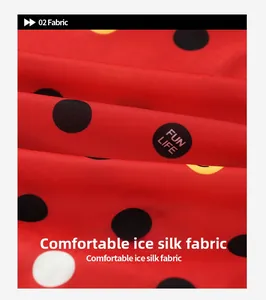 Detail of red ice silk boxer briefs with fun life polka dot print and breathable texture