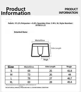 Size chart for men's ice silk boxer briefs with detailed polyester fabric composition