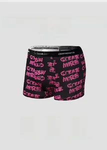 Detailed macro view of ice silk fabric with pink graffiti print on men's boxer briefs