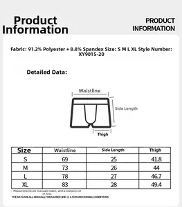 Size chart for breathable ice silk boxers showing measurements from S to XL in detail