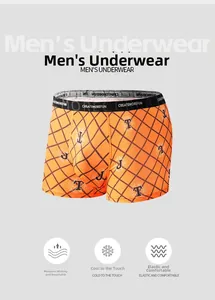 Detailansicht orangefarbene Herren-Boxershorts mit Karomuster und kühlendem Gewebe