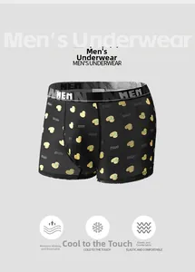 Close-up of black boxer briefs with duck print and high-stretch breathable fabric