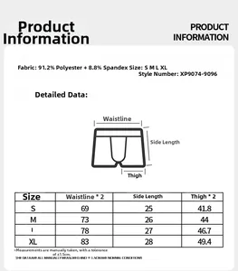 Detailed size chart for men breathable boxer briefs showing measurements from S to XL