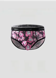 Men's breathable ice silk briefs featuring abstract art patterns and an elastic waistband