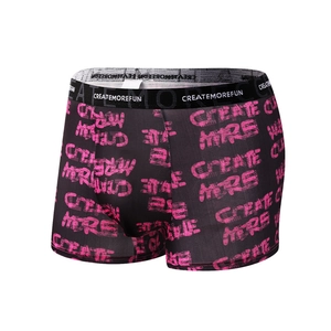 Men's ice silk boxer briefs with pink graffiti print and elastic logo waistband