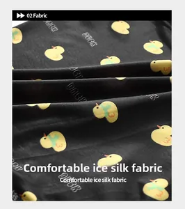 Detail of ice silk fabric featuring yellow duck pattern and duck text on black boxer briefs