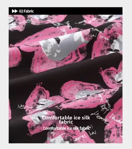 Detail view of breathable ice silk fabric with floral patterns and Dream typography