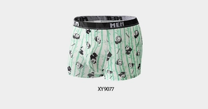Men's boxer briefs with cute panda and bamboo pattern print on a white fabric base