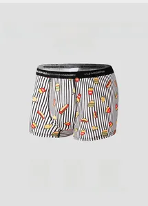 Detail of breathable men's boxer briefs with fast food prints and elastic wide waistband