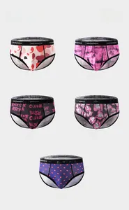 Vertical grid showing five styles of ice silk men's briefs with diverse artistic prints