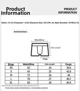 Size chart for men's breathable boxer briefs with polyester and elastane fabric details