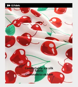 Close-up of comfortable ice silk fabric with cherry print on white men's boxers