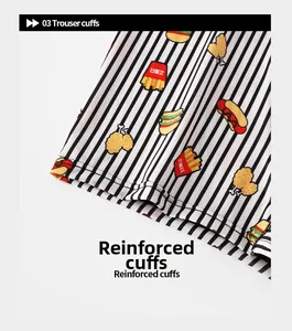 Close-up of reinforced cuffs on men's boxer briefs with cartoon fast food prints