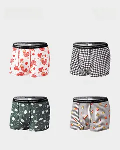 Detail view of printed boxer briefs with heart, houndstooth, and floral patterns