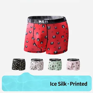 Men Polyester Ice Silk Breathable Boxer Briefs Cartoon Animal Print Comfortable Mid Waist Elastic Waistband Underwear