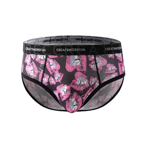 Breathable men's ice silk boxer briefs with pink heart portraits and elastic waistband