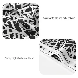 Breathable ice silk boxer briefs for men with modern graffiti print and elastic waistband
