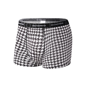 Men's breathable boxer briefs with classic black and white houndstooth pattern and elastic band