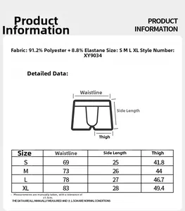 Detailed size chart for men's breathable ice silk boxers showing measurements from S to XL