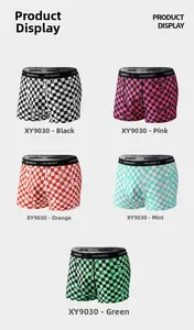 Lot de cinq boxers pour hommes en soie glacée avec motif à carreaux en couleurs variées