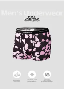Detail of breathable ice silk men's boxer briefs with floral print and logo waistband