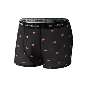 Breathable men's boxer briefs in ice silk featuring cute pink elephant prints and black waistband